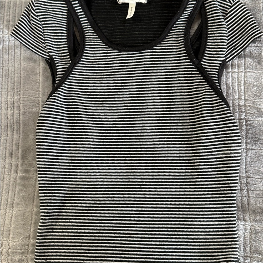 La Hearts Black and White Striped Tank Top